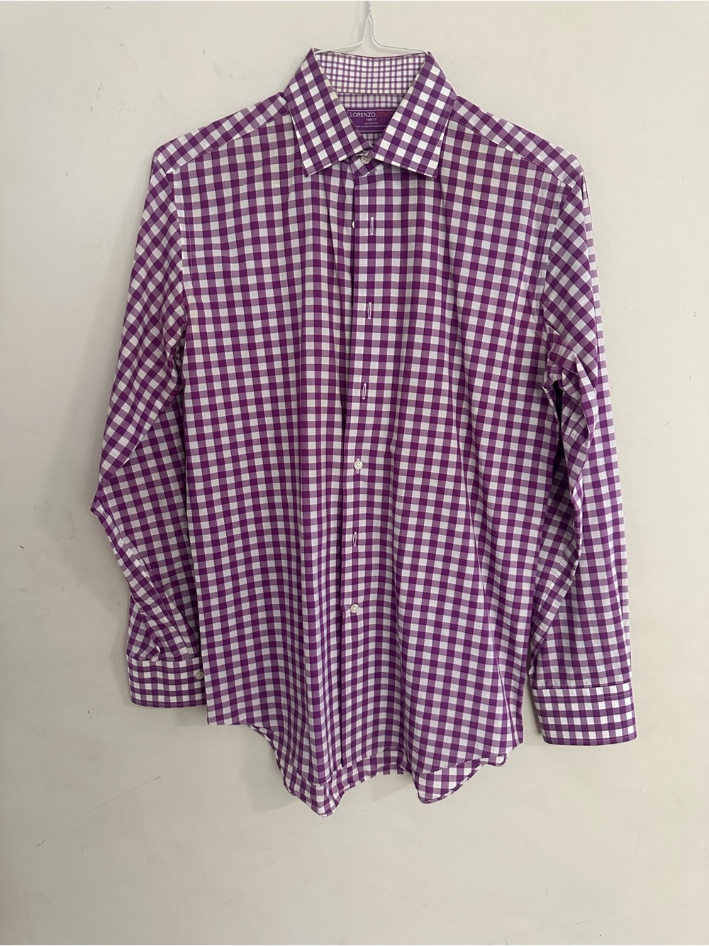 Lorenzo Uomo Purple and White Check Dress Shirt
